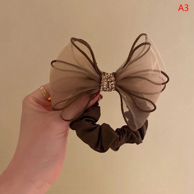 Hair Rope for Women Bow Elastic Scrunchie Ribbon Pretty Hair Tie Ponytail Holder Hairbands Fashion Rhinestones Hair Accessories