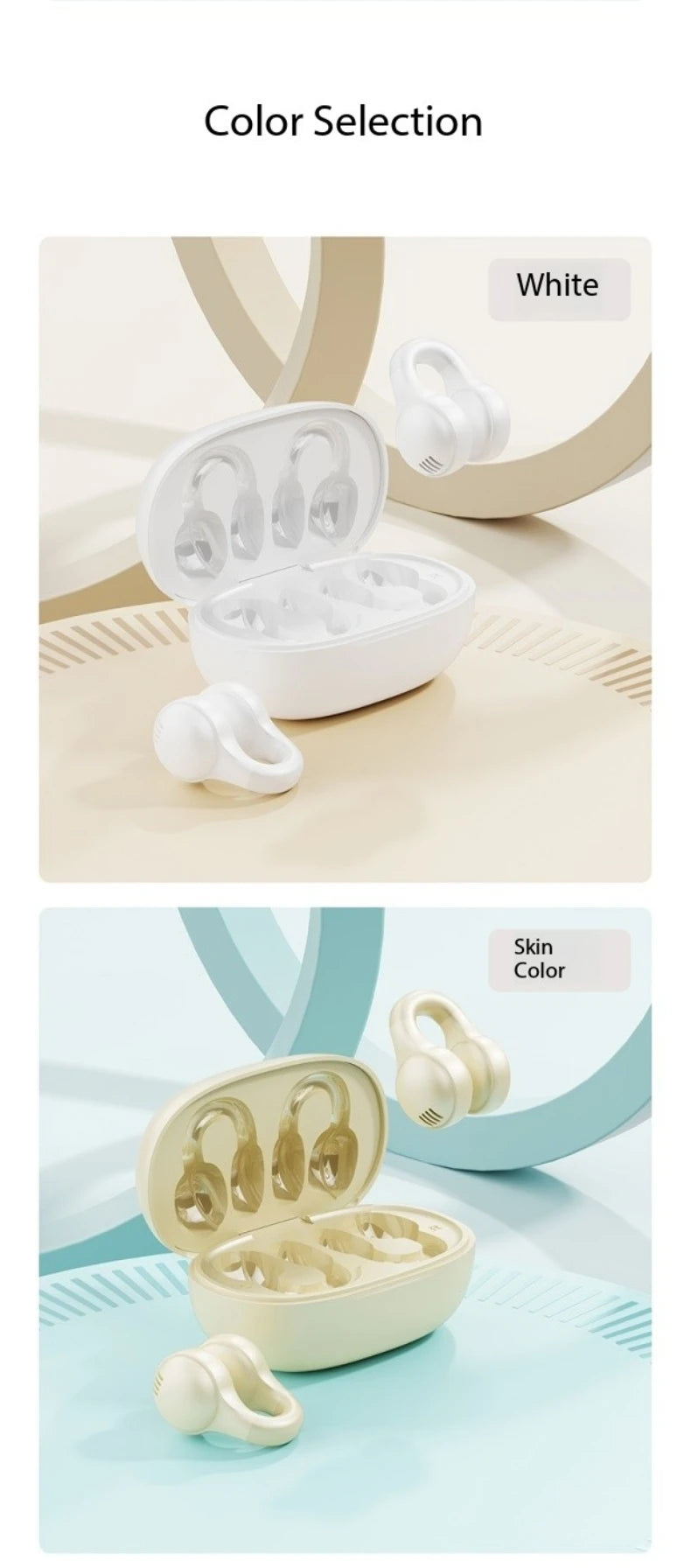 New Mirror Surface Digital Display Soft Silicone Ear Clip Wireless Bluetooth Headphones with Noise Reduction, High-Definition, Lossless for Sports