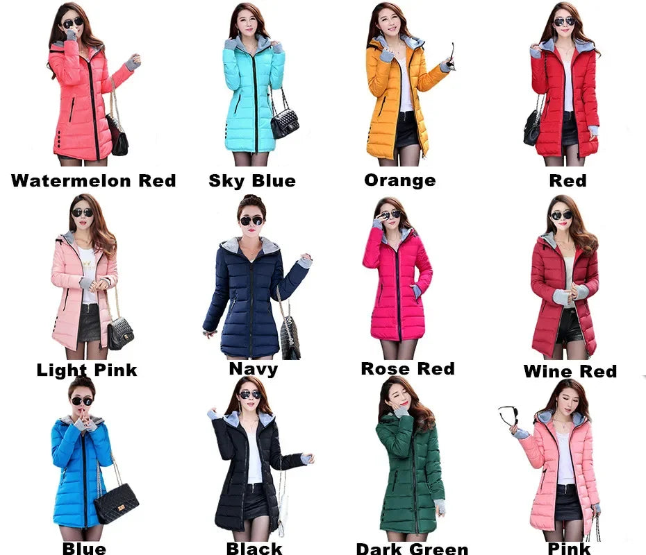 Warm Winter Jackets for Women Fashion cotton padded Parkas Casual Hooded Long Coat Thicken Zipper Slim Fit Plus Size Long Parka