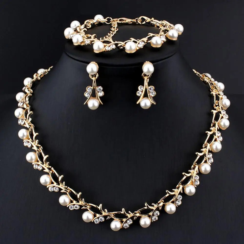 Necklace Earrings Gift Elegant Rhinestone Faux Pearl Bracelet Bridal Jewelry Gift