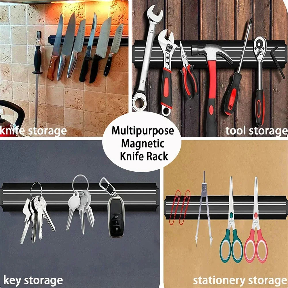 Kitchen Wall Mounted Magnetic Knife Holder Hardware Tools Absorbent Simple Multifunctional Shelf Plastic Stripe Kitchen Tools