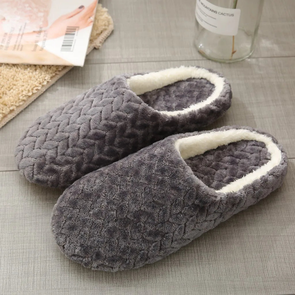 Warm Slippers Woven Solid Color Slippers Plush Home Cotton Slippers Winter Indoor Leisure Home Cold Comfortable Simple