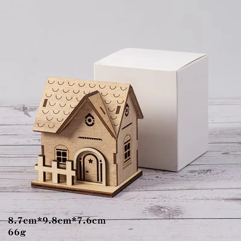Christmas Led Light Wooden House Village Decorations Glowing Cabin Ornament Xmas House Desktop Ornament Holiday Home Decor