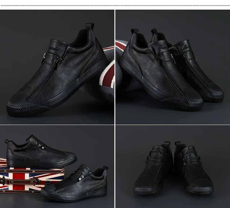 2024 New Autumn Men's Trendy Sports Shoes Leather Soft Sole High Top Men's Shoes One Step Zipper Leather Shoes Size 38-44