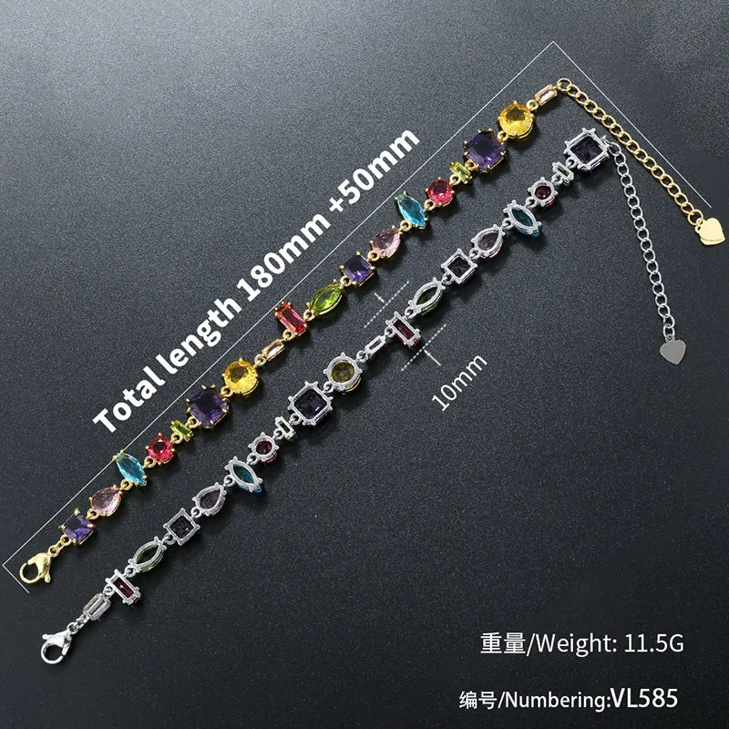 ZHUKOU 18K Golden Plated Colourful Crystals Elegant Collarbone Necklace Ladies Beaded Bracelet Ladies Jewellery:VL585 VL586