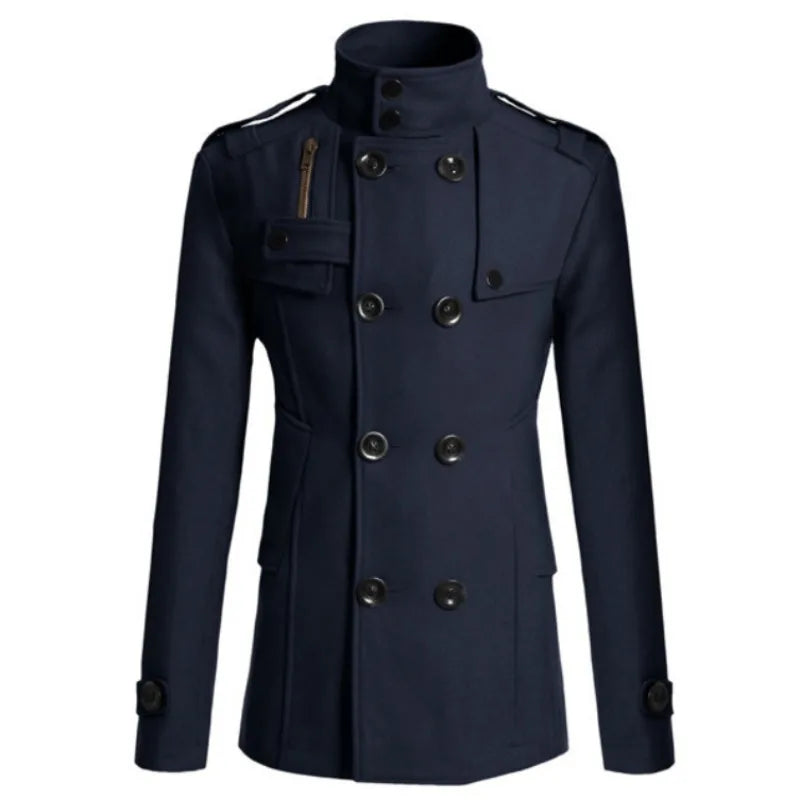 Men Casual Jacket Fall-Winter Outdoor Warm Windbreaker Fashion Lapel Double Breasted Gentleman Coat Daily Versatile Clothing