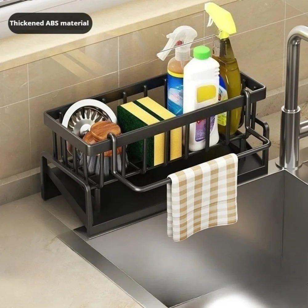 Kitchen Sink Basket Versatile Sink Shelf Kitchen Sink Storage with Draining Tray Washcloth Placement Rack Kitchen Tools