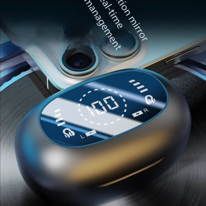 New Mirror Surface Digital Display Soft Silicone Ear Clip Wireless Bluetooth Headphones with Noise Reduction, High-Definition, Lossless for Sports