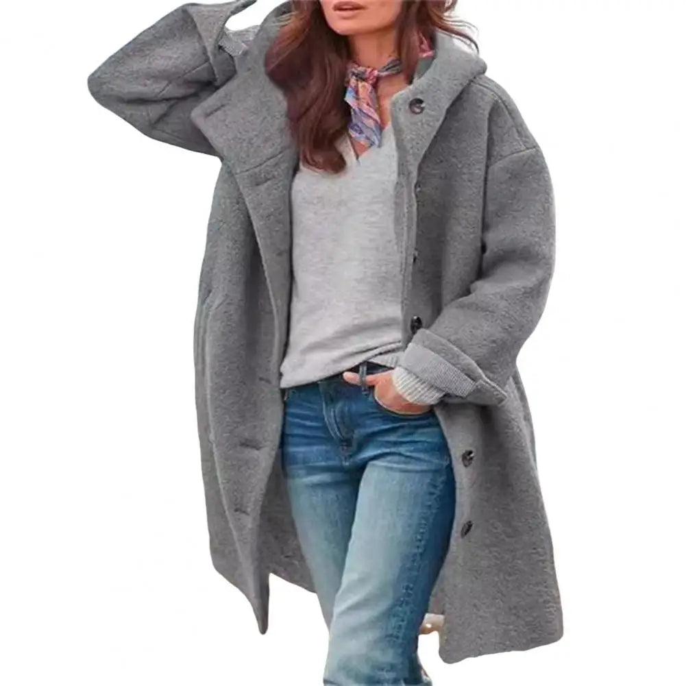 Women Windbreaker Jacket Stylish Hooded Women's Overcoat with Pockets Long Sleeves Windproof Design for Fall Winter for Daily