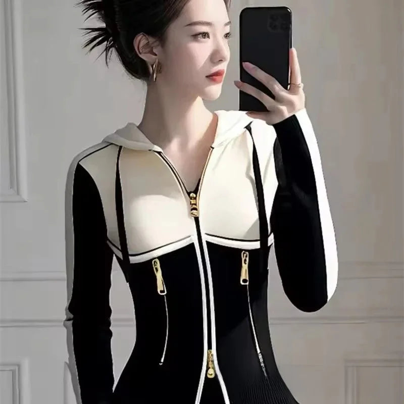 Women's Short Jacket 2025 Spring Autumn Fashion Hooded Sweatshirt Lady Outerwear Casual Versatile Long Sleeve Ladies Slim Coat