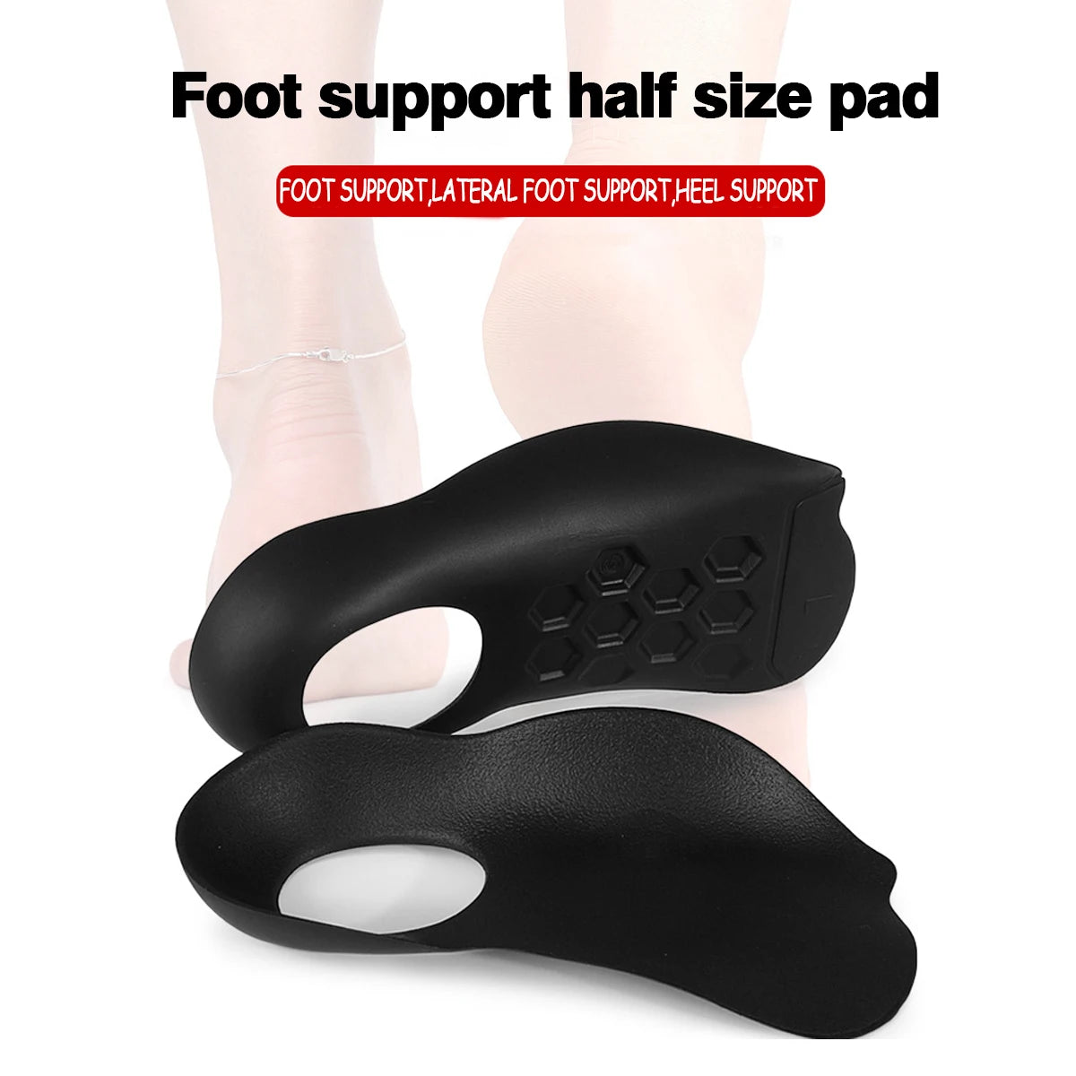 2PCS Arch Support | Half Arch Correct Insoles - Orthotic Shoe Insoles High Arch Support for Plantar (Black)