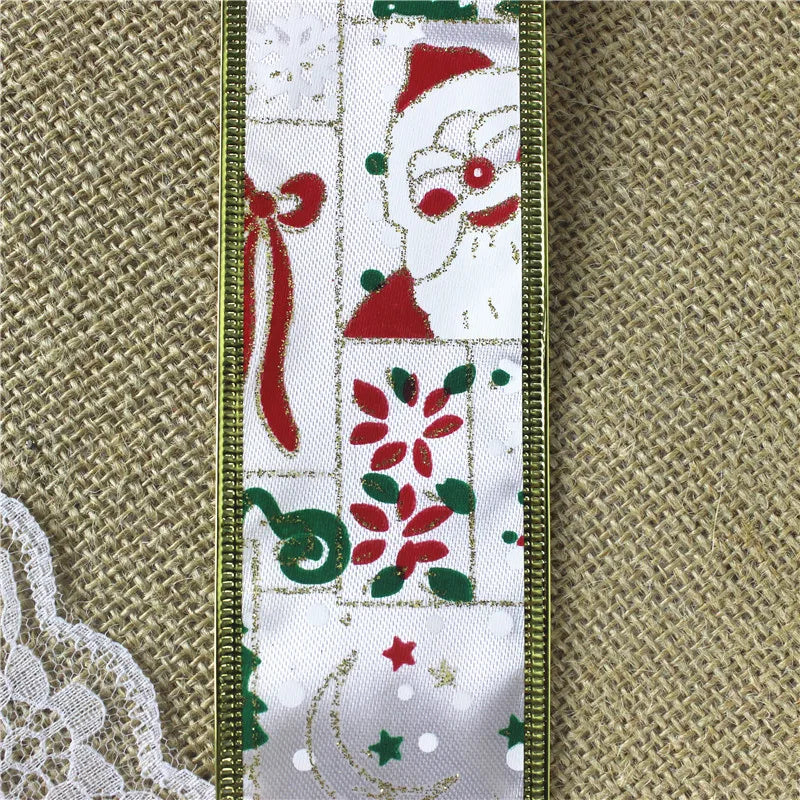 Christmas Ribbon 2M/Pack - Santa Snowman Design - Decor for Tree Wreath - Festive Ornament Accessory Christmas Supplies