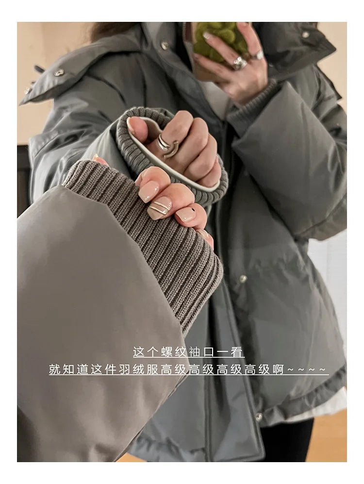 Women's Down Cotton Jacket Hooded Coat Winter Cotton Comfortable Thick Warm Love Embroidery Loose Jacket Snow Coat Clothing