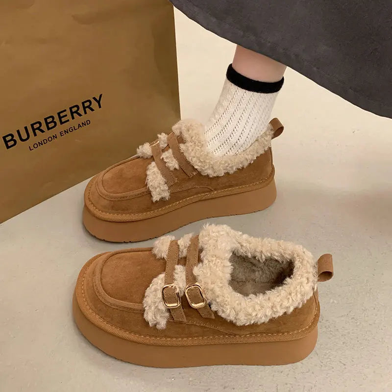 Low Heels Shoes Woman Flats Round Toe Loafers Fur Clogs Platform Autumn Slip-on Dress Creepers Fall Slip On Winter New Rome Rubb