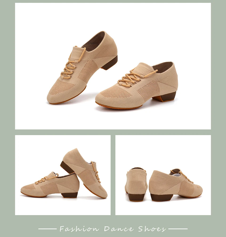 Women Dance Shoes Knitted Teacher Shoes Soft sole Low Heel Latin Training Shoes Ballet Dance Shoes Jazz Ballroom Sneakers Girls