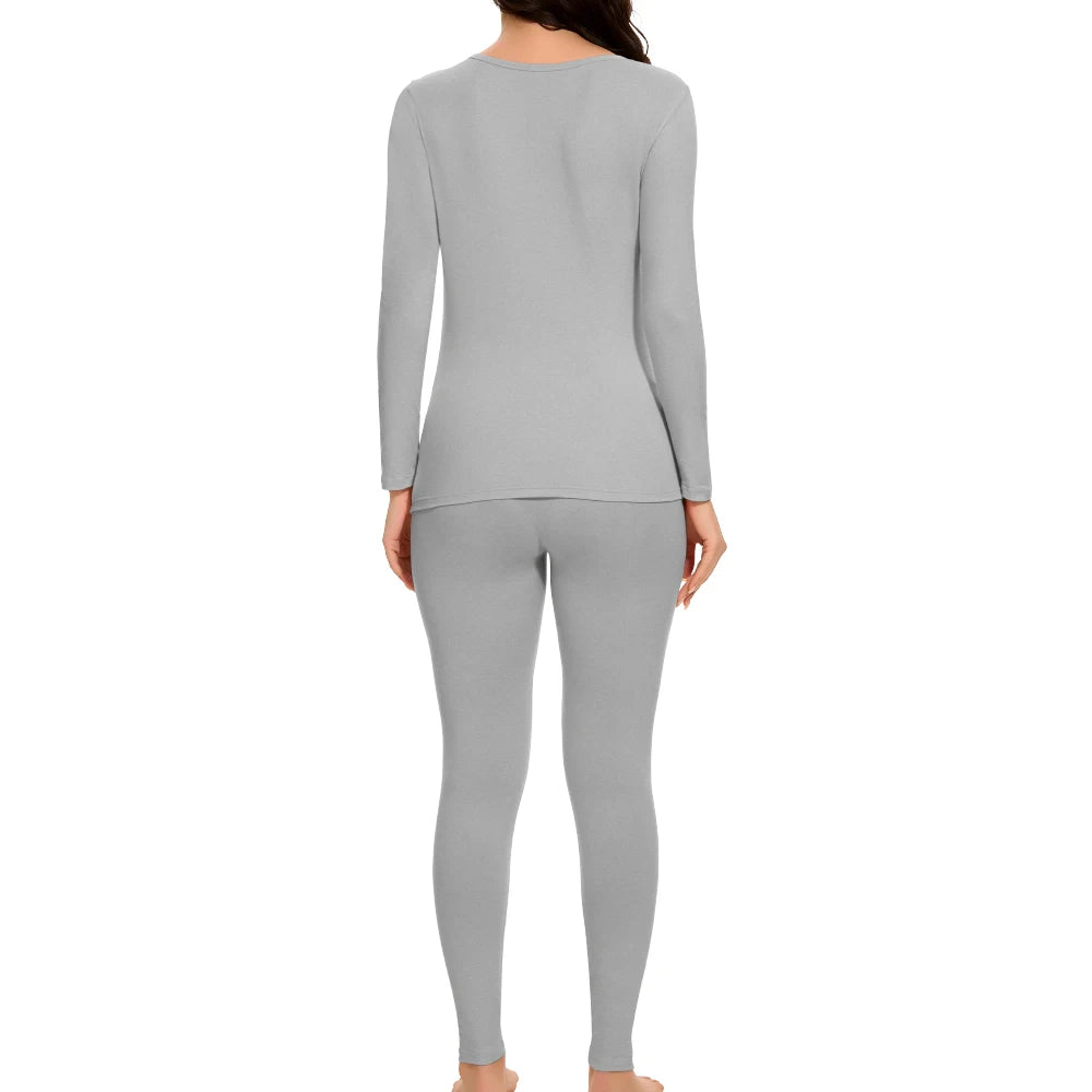 Women's Casual Warm Suit Long Sleeve Round Neck Bottoming Top Leggings Two-piece Set Solid Color Autumn Winter  Outfits Female