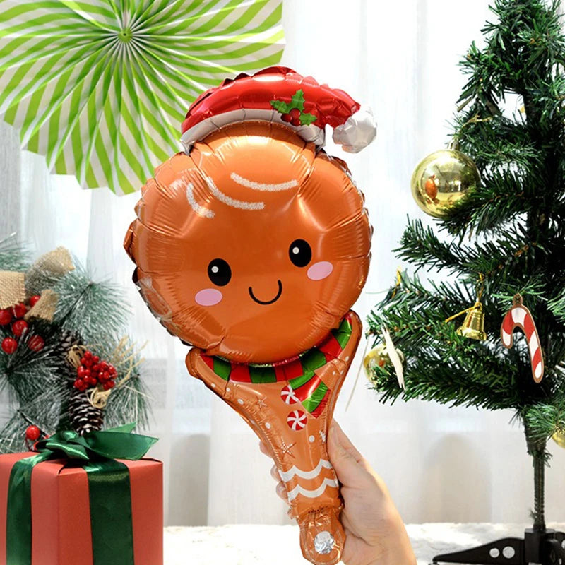 10PCS Christmas Handheld Balloons Santa Snowman Elk Gingerbread Man DIY New Year Merry Christmas Atmosphere Party Decoration ZYF