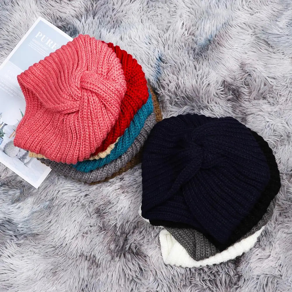 Autumn Winter Knitted Hair Accessories Croceht Beanies Twist Headwrap Hat Ladies Turban Women Felt Hat Head Wrap Caps