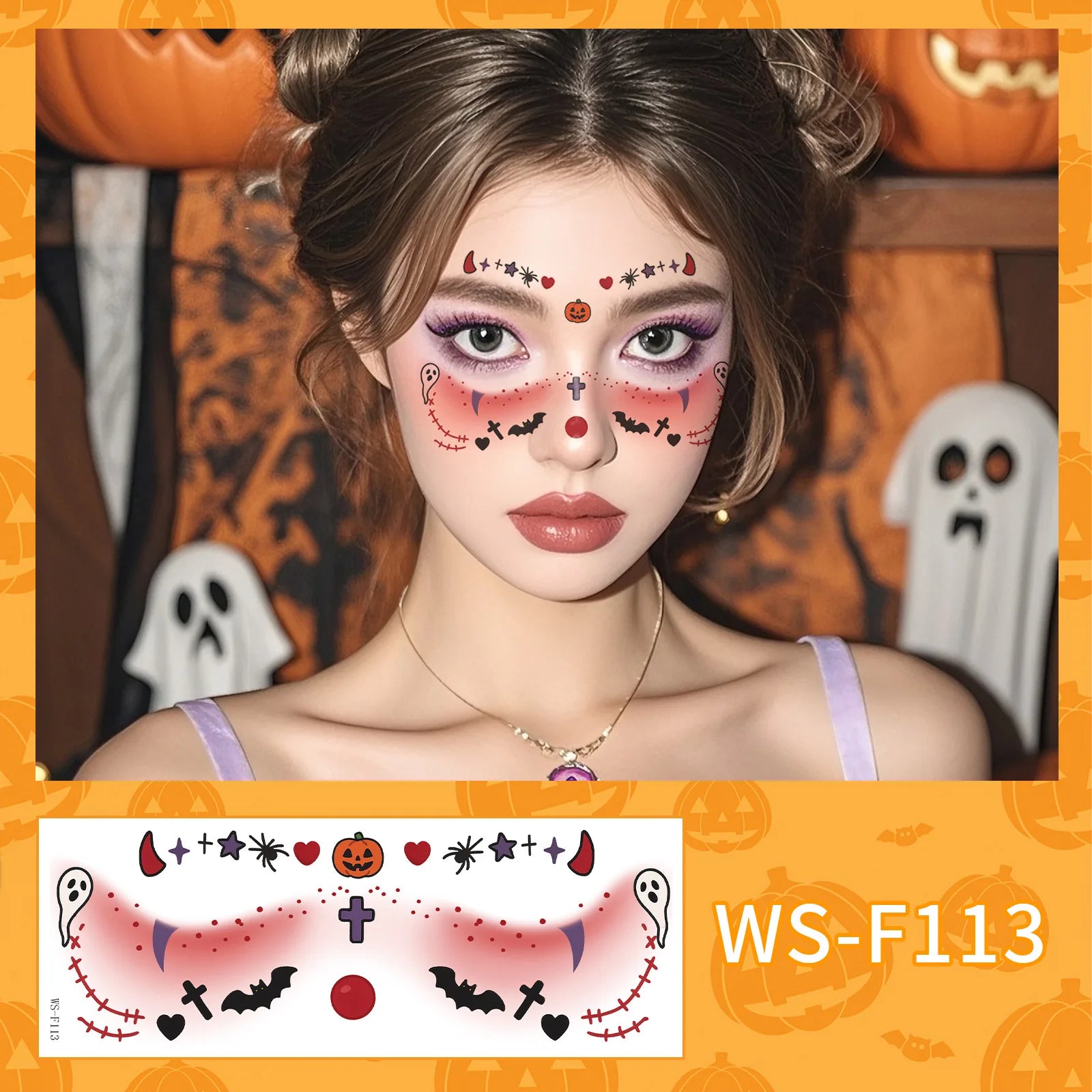 Halloween Makeup Face Stickers Cute Makeup Tattoo Stickers Waterproof and Sweat-Proof Tattoo Stickers