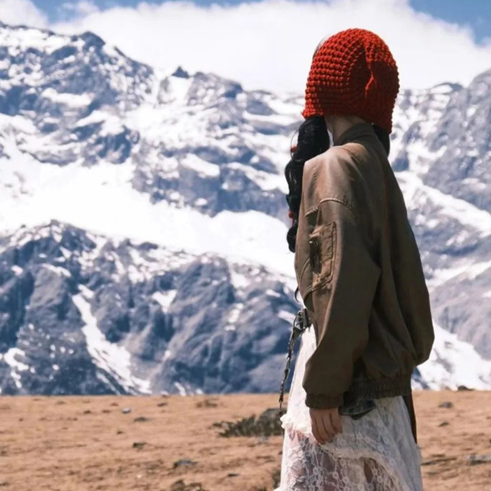 Winter Travel Red Hollow Knit Beanie Fashion Hat with Tassel Tie for Women Cold Weather Accessory