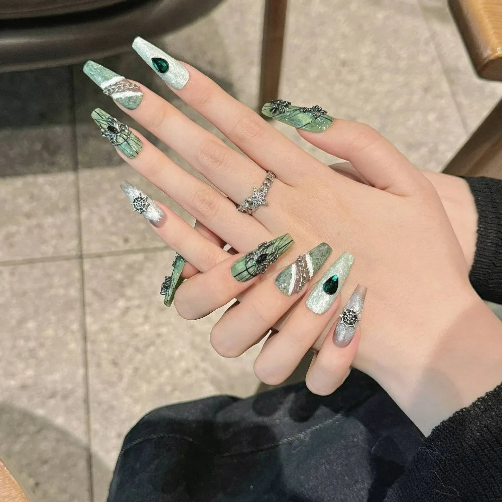 “Halloween Collection” Cross-Border Export Funny Pumpkin Halloween Atmosphere Handmade Nail Stickers, Press-On False Nails 10pcs