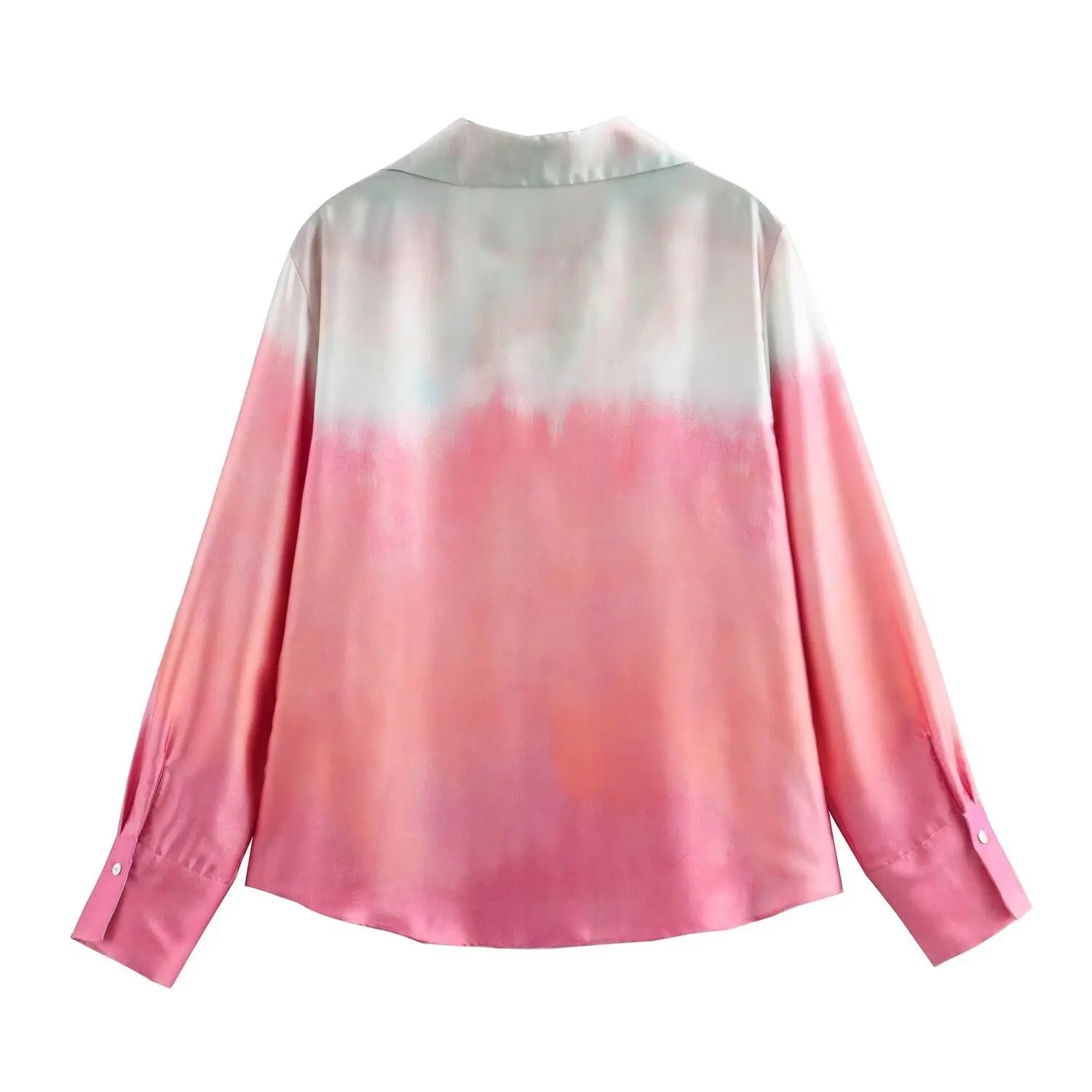 Women's Autumn Suit Tie Dye Turn-Down Collar Single Breasted Blouse+High Waist Gradient Zipper Casual Streetwear Wide Leg Pant