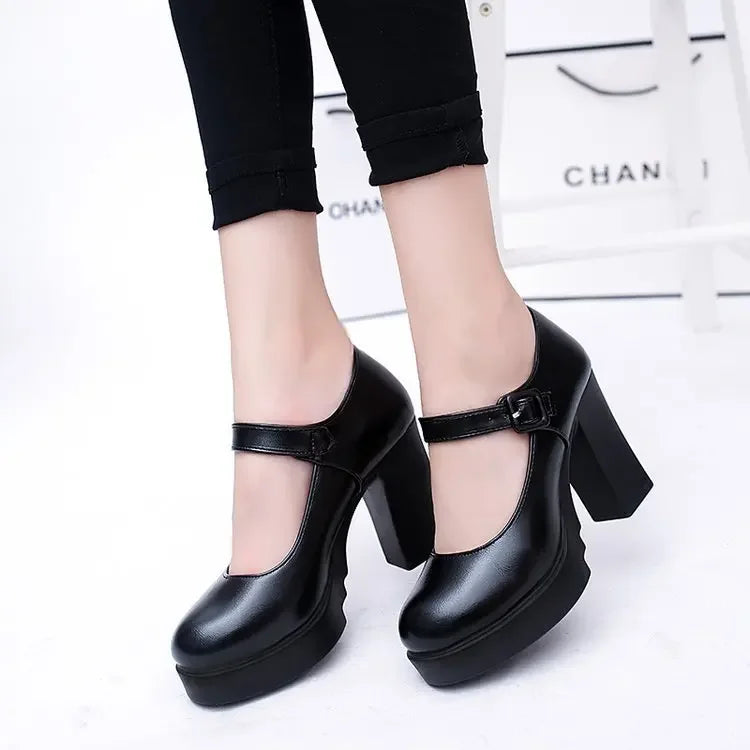 Women's shoes on Heels Women Platform Pumps Spring Summer Shallow Mouth Buckle Strap Shoes Round Toe Shoes for Women2024