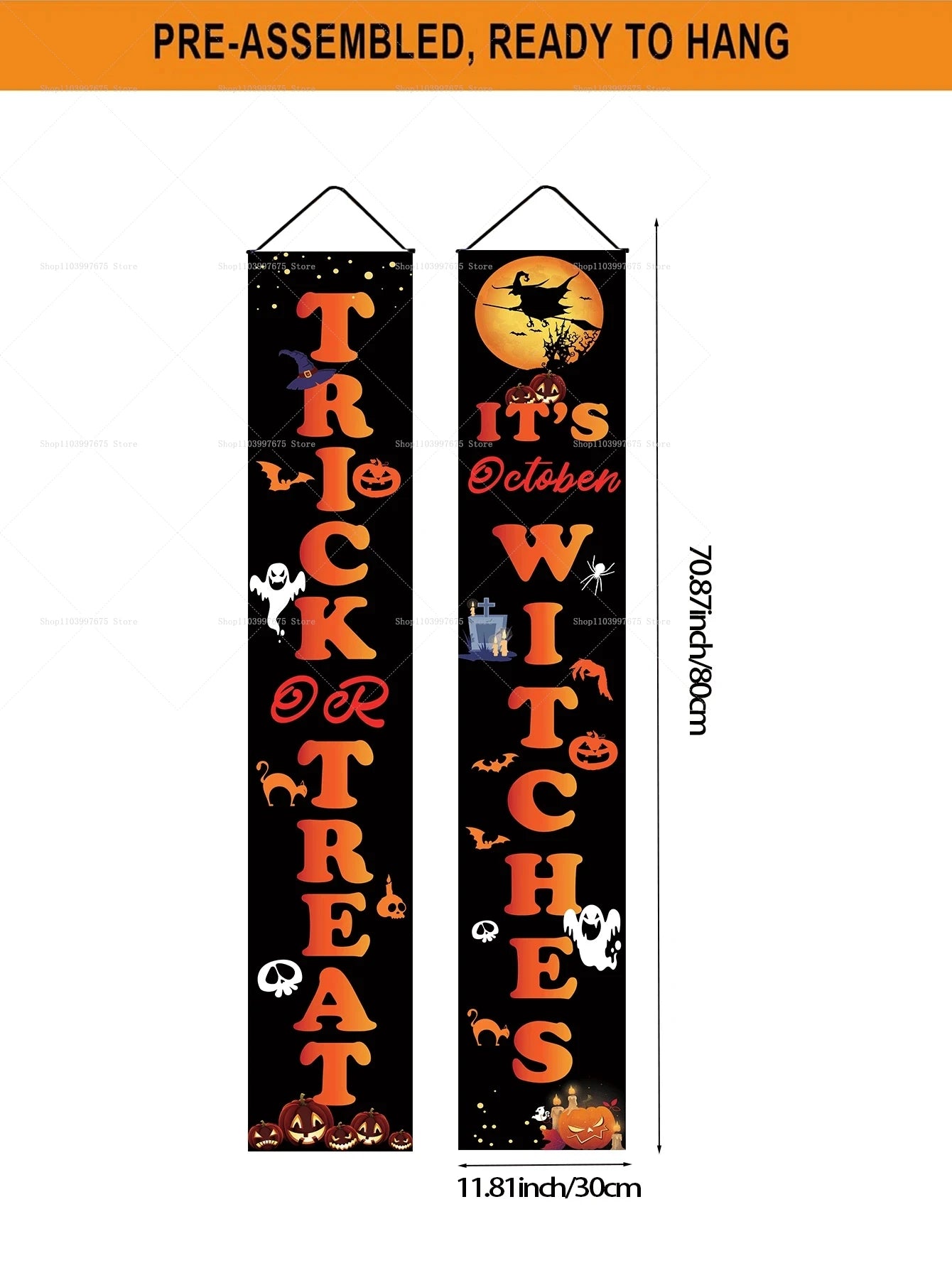 Halloween Pumpkin Ghost Decorations Outdoor Indoor Welcome Banners Porch Hanging Signs Front Door Outside Yard Party Supplies