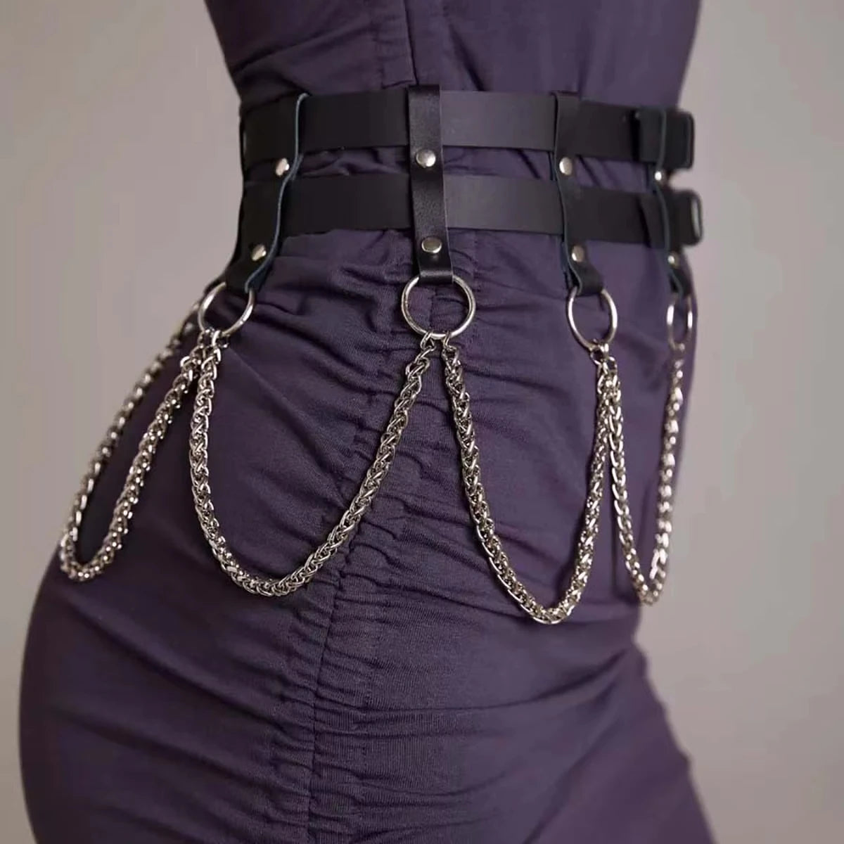 Women PU Leather Harness Belt Waist Chain Harness Fashion Waistband Accessory Punk Gothic Clothing Jewelry Belt Accessories