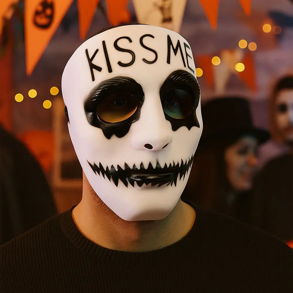 Dress Up Props White Makeup Halloween Mask Full Face Hand-painted Street Dance Mask Scary Hip Hop Mask Kids Adult