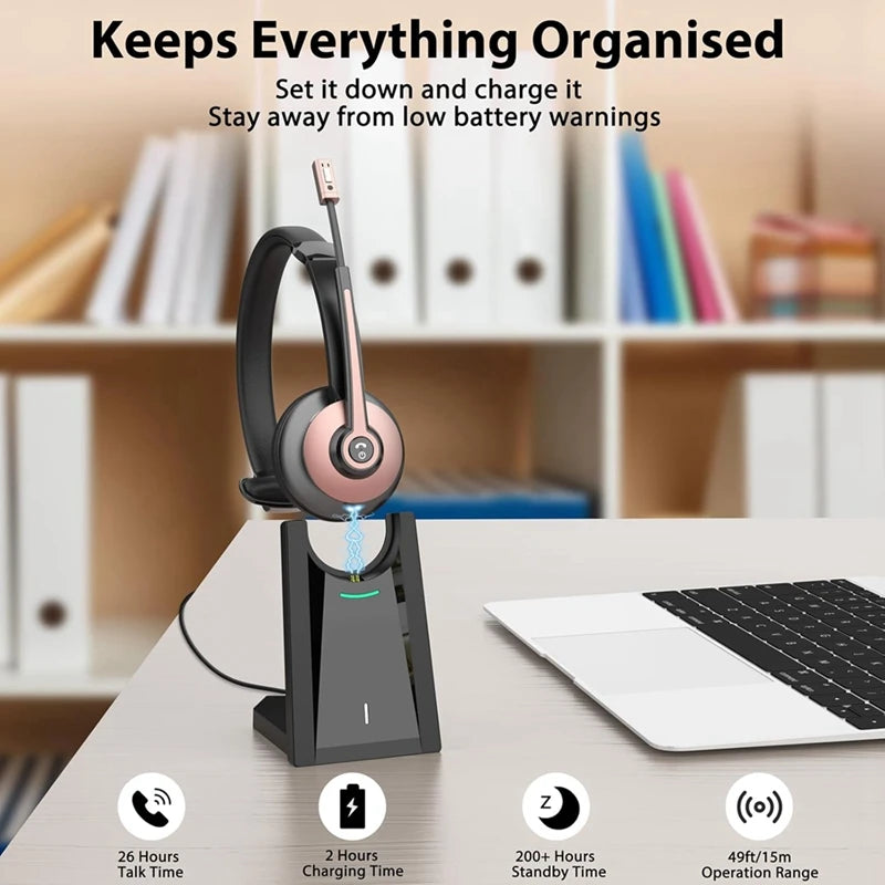 Wireless Headset, Bluetooth Headset With Noise Canceling Microphone, Wireless Headset With USB Dongle For Home Office