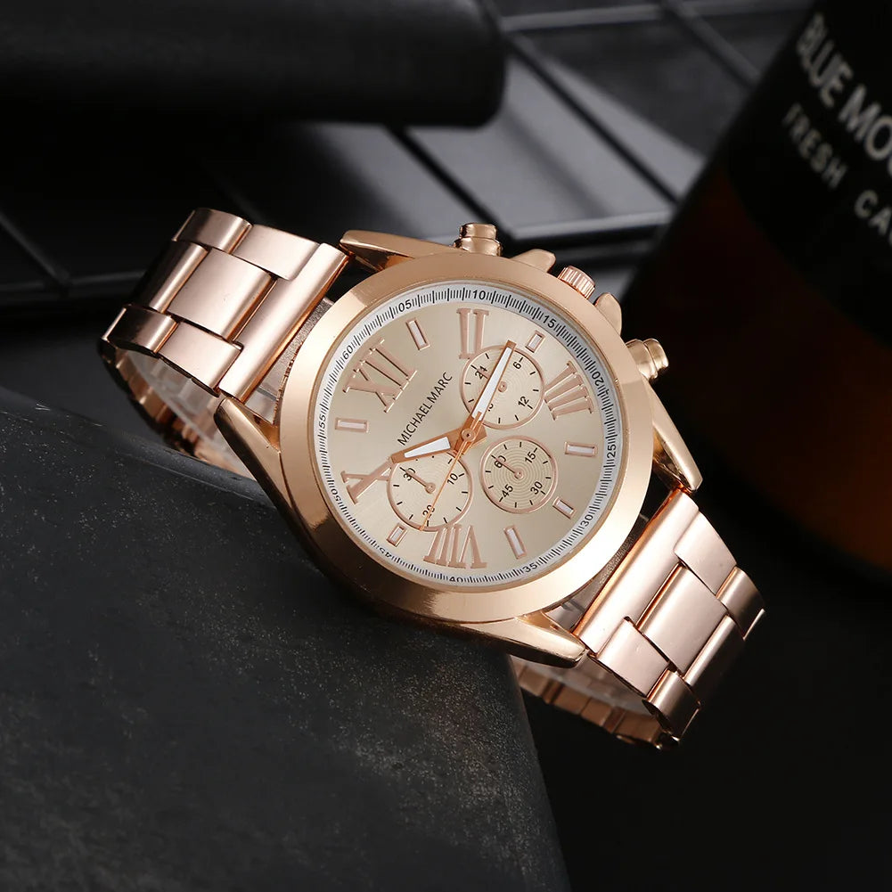 UTHAI Women Watch Business Simple False Three Eye Roman Watches Casual Stainless Steel Female Fashion Quartz Wristwatch