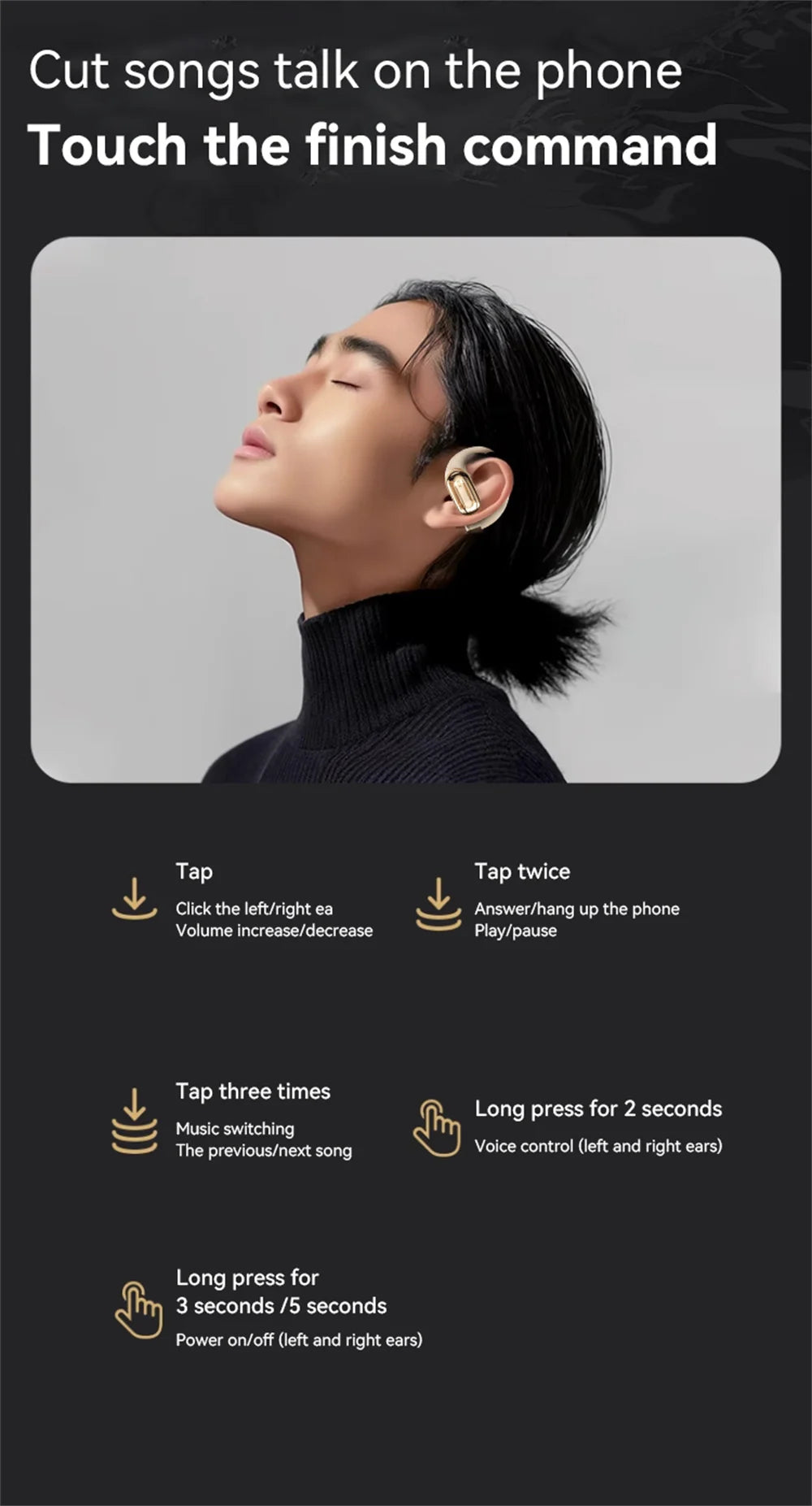 Headphones Plated Digital Stereo Movement Ear-deaf Bone Conduction Wireless Hanging Ear Game Long Battery Life With Mic Earphone