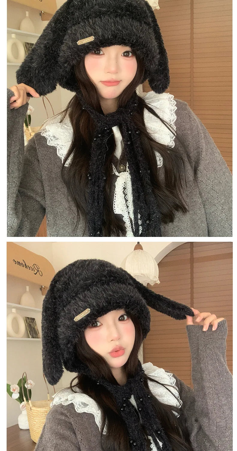 Winter Hat Thicken Ski Beanie Hat for Women Balaclava Spicy Girl Style Rabbit Girlfriend Hat Outdoor Warm Protection Accessories