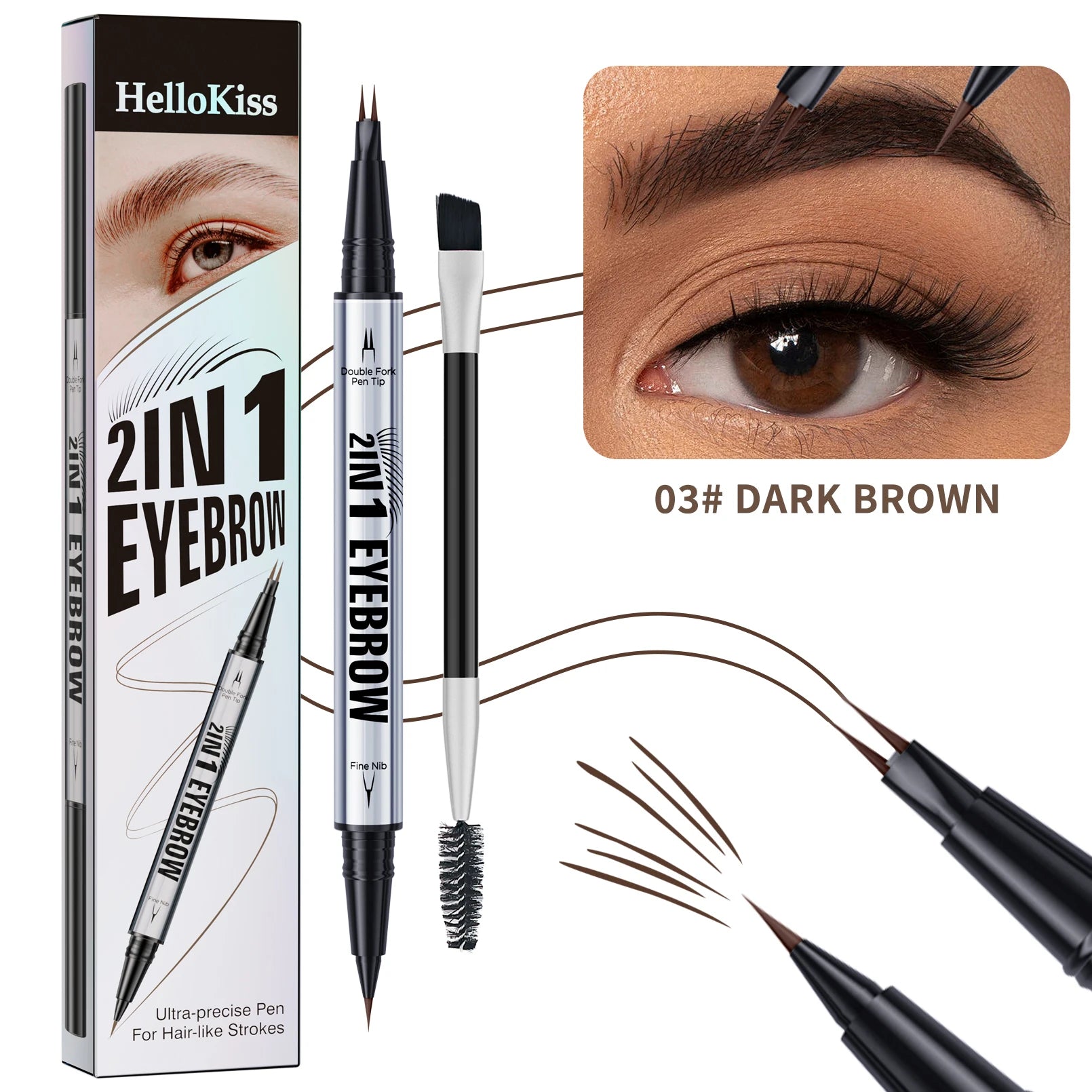 Two-pronged Eyebrow Pencil Waterproof Two-in-one Liquid Eyebrow Pencil Curved Eyebrow Pen With Fork And Precise Brush Tip Makeup
