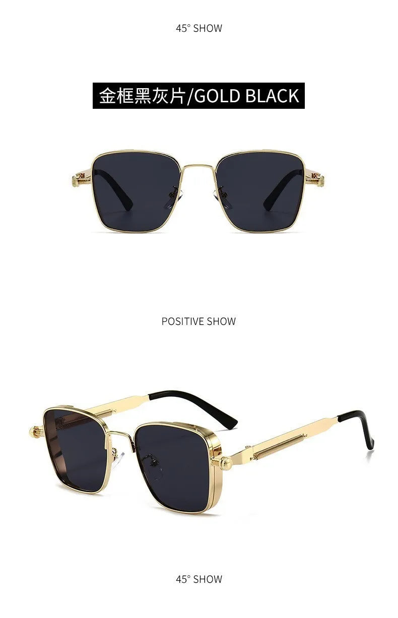 Men Driving Sunglasses Vintage Steampunk Square Sunglasses Metal Frame with Spring Hinges Women Eyepiece Trendy Driver Glasses