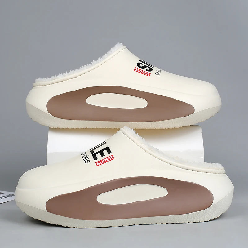 Winter Men Warm Slippers Cotton Slippers Outdoor Indoor Warm Shoes Waterproof Men Couple Comfortable Home Bedroom Plush Slippers