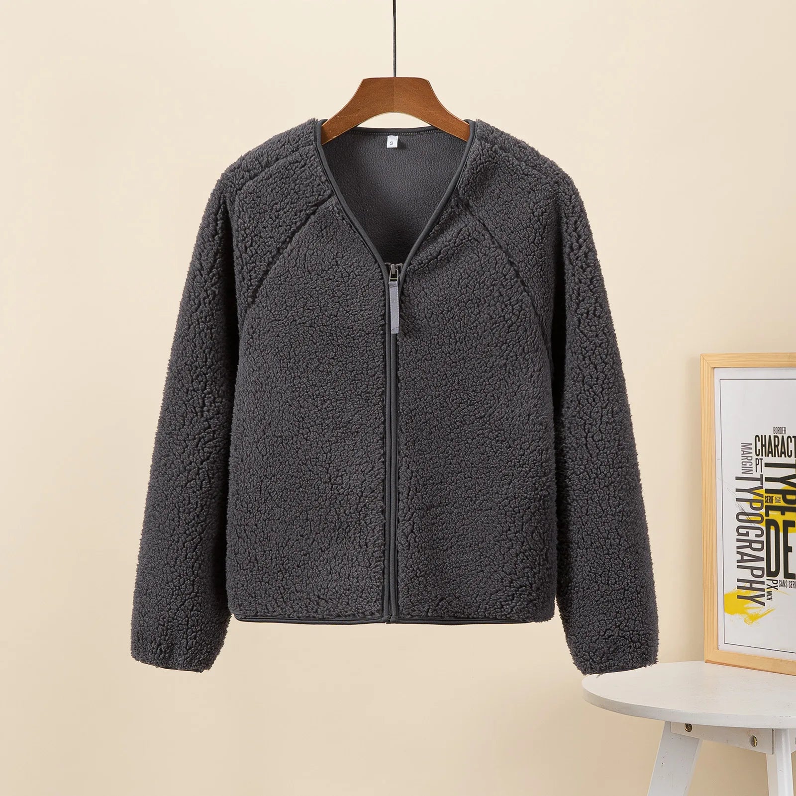 Women Lambswool Jackets 2025 Autumn Winter Thicken Warm Lady Long Sleeve V-neck Outrewear Solid Color Female Chic Zipper Coats