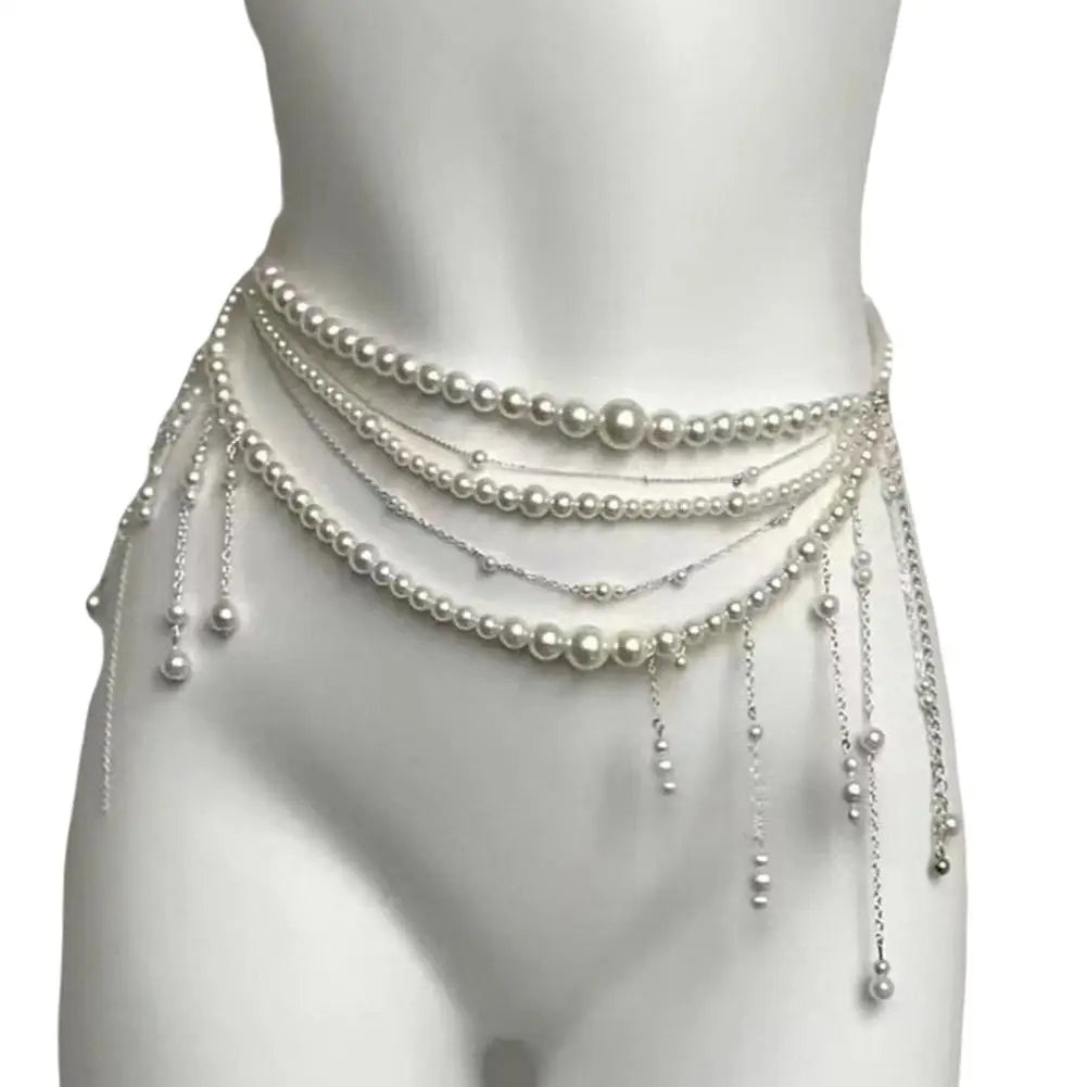 Fashion Y2K Retro Multilayer Pearl Waist Chain Belt For Women - Stylish Body Jewelry Accessories For Party & Casual Wear