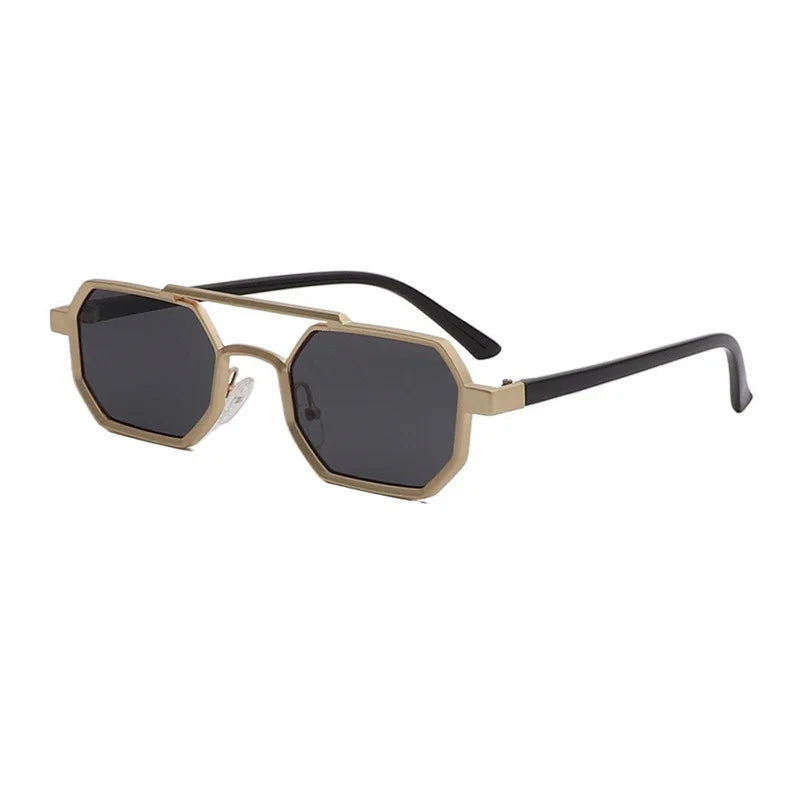Stylish Metal Sunglasses with Dual-Tone Frame - Gradient Blue Lenses, Square Shape, Modern Fashion Accessory