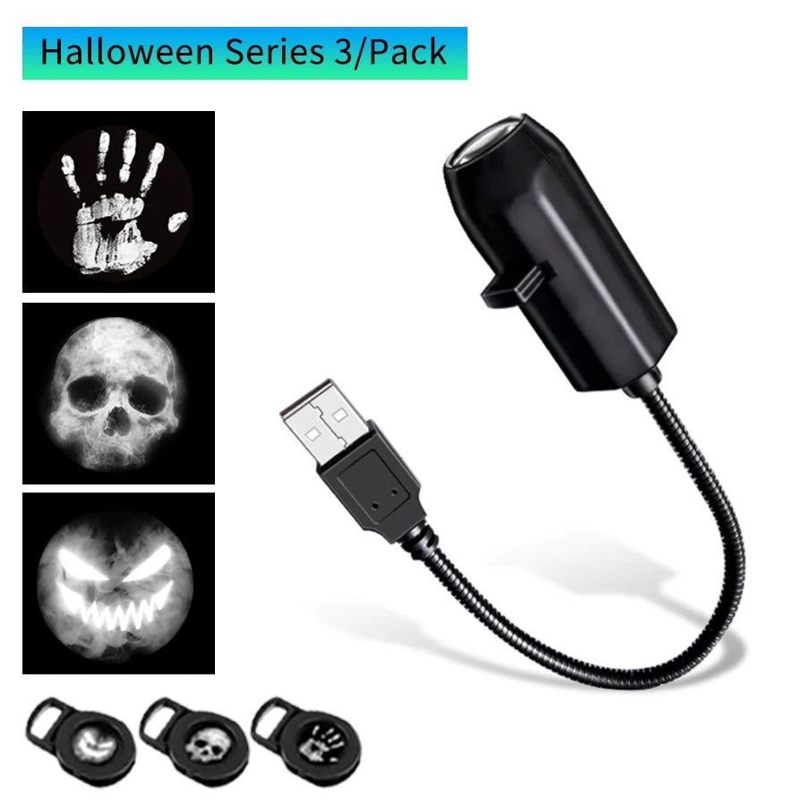 Halloween Led Projection Night Light Pumpkin Ceiling Wall Lamp USB Moon Projector Christmas Atmosphere Mood Light Room Decor