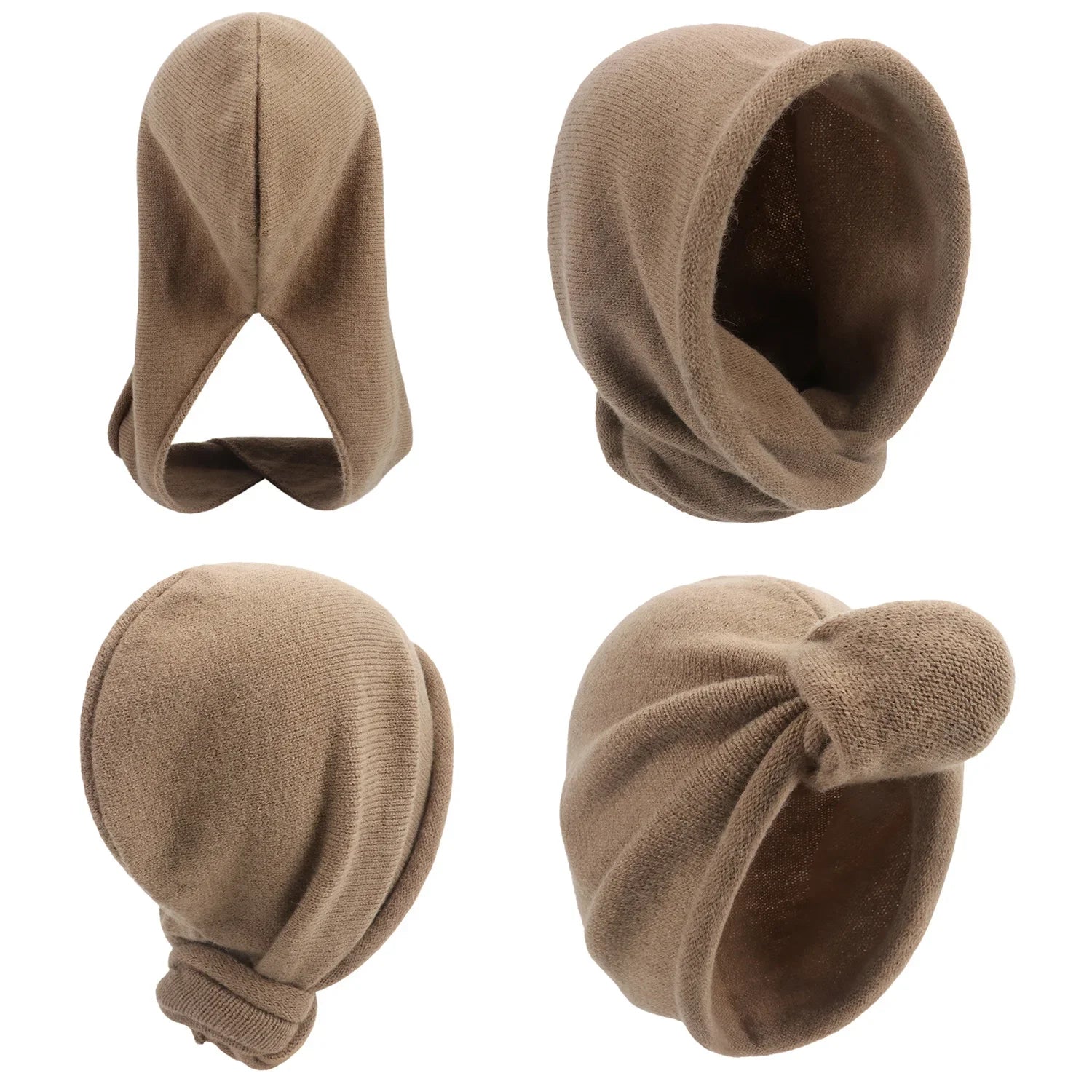 New Winter Balaclava Hat Scarf Combo Women's Fashion Knitted Cap Wrap-around Cashmere Skullies & Beanies