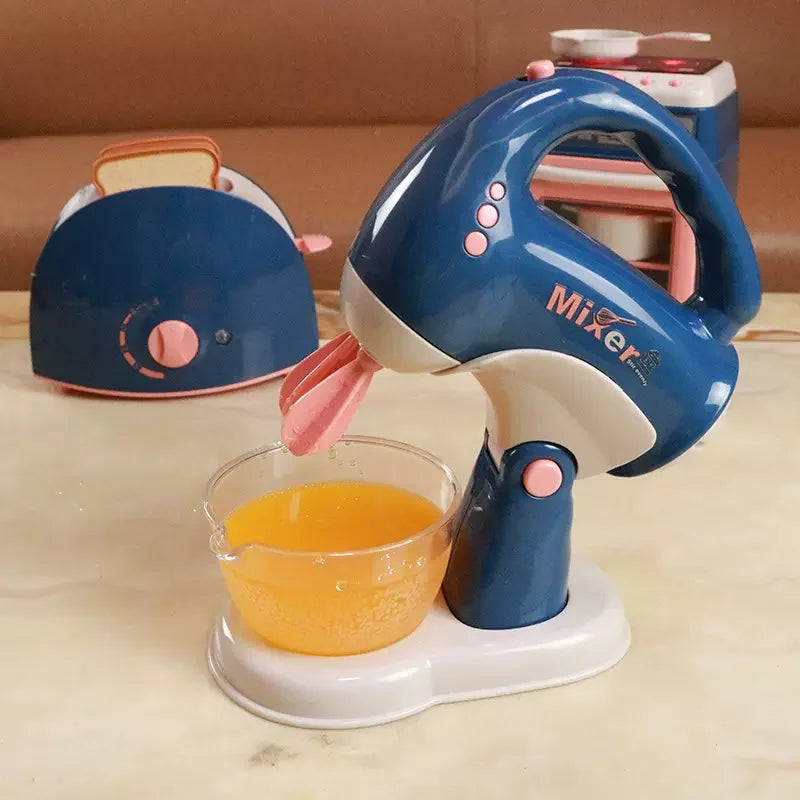 Kitchen Home Appliances Kids Pretend Play Set Toy Household Coffee Maker Mixer Toaster Vacuum Cleaner Playset for Children Gifts