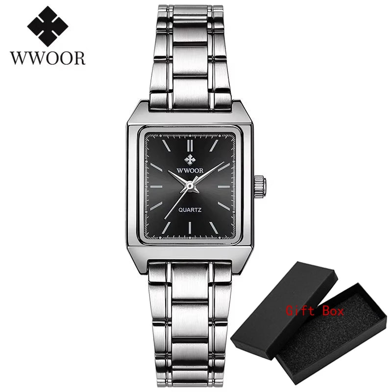 Fashion Top Brand Wwoor Womens Watches Black Small Square Wristwatch Woman Dress Bracelet Watch For Women Gift Xfcs Montre Femme