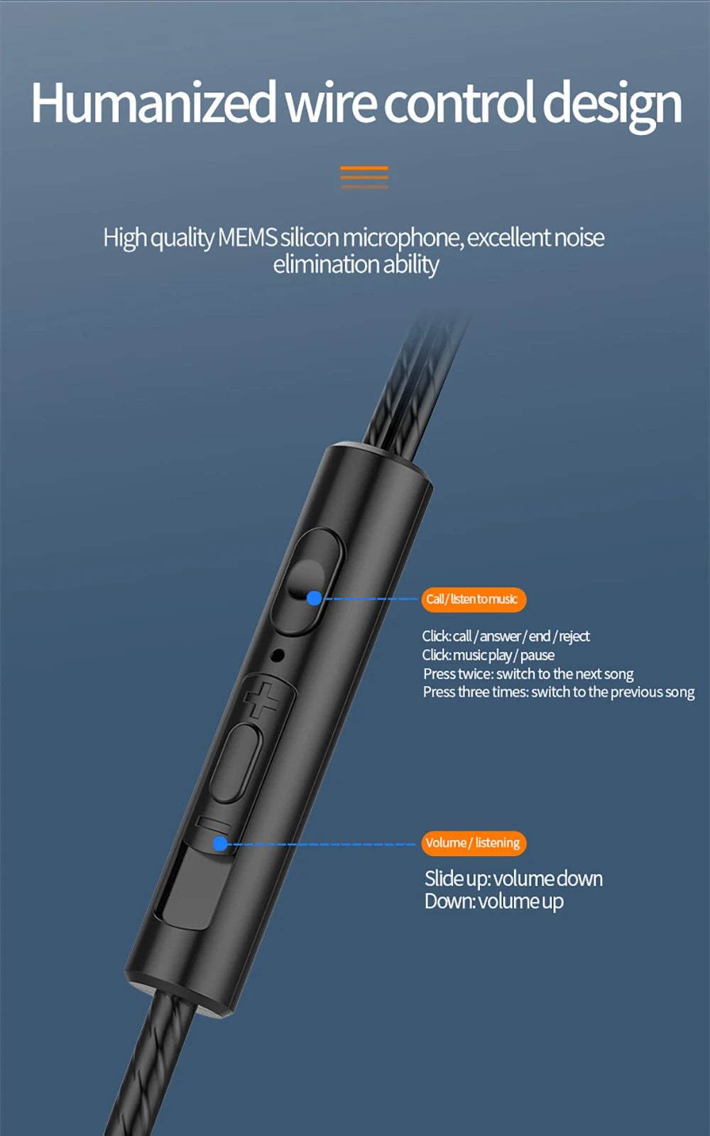 3.5mm Wired Headphones Noise Canceling In-Ear Sports Earphone Dual Driver Bass Stereo Gaming Headset HiFi Music Earbuds With Mic