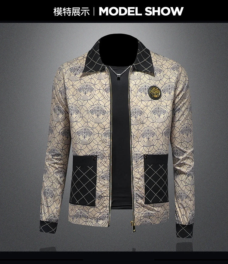 High Quality Printed Jacket for Men Autumn Winter Luxury Casual Business Lapel Jacket Social Streetwear Windbreaker Coat 5XL