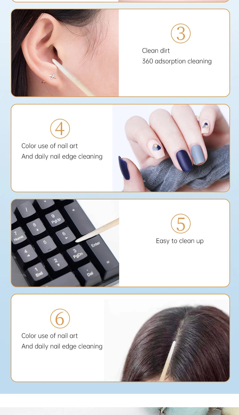 Disposable Ultra-small Double-end Wood Cotton  Swab 100pcs Lint Free Micro Brushes Eyelash Extension Glue Removing Tools