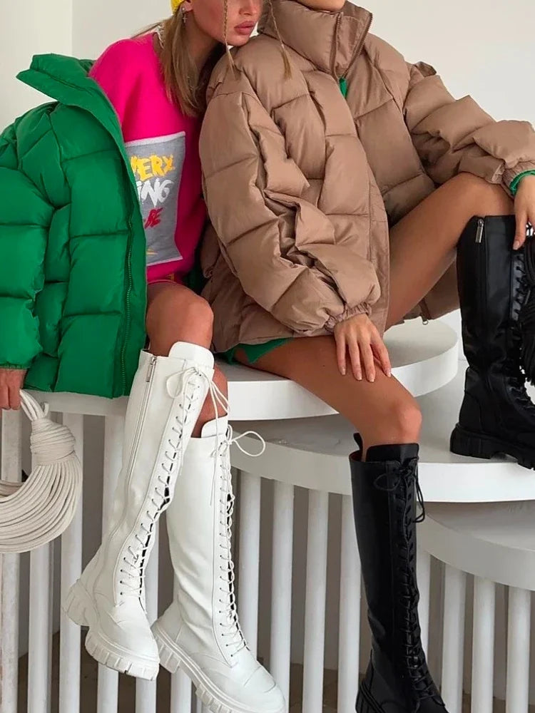 Winter Jackets for Women 2025 Thick Warm Loose Fashion Quilted Jacket Female Interchange High Street Green Baggy Puffer Coat