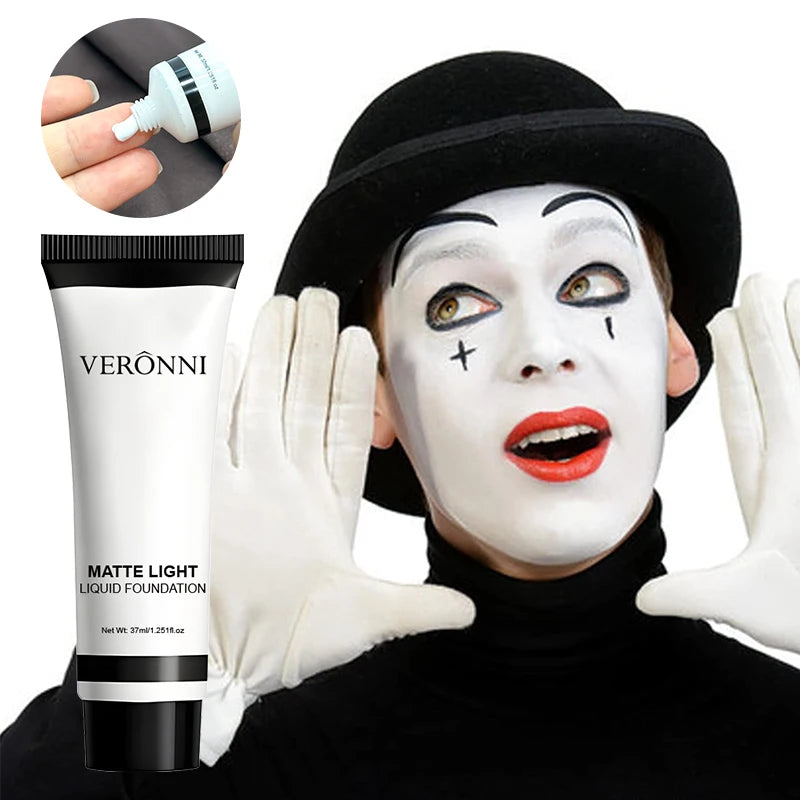 Halloween Dark Makeup Matte LipstickWhite Liquid Foundation Face Body Painting Base for Cosplay Mardi Gras Carnival Natural Look
