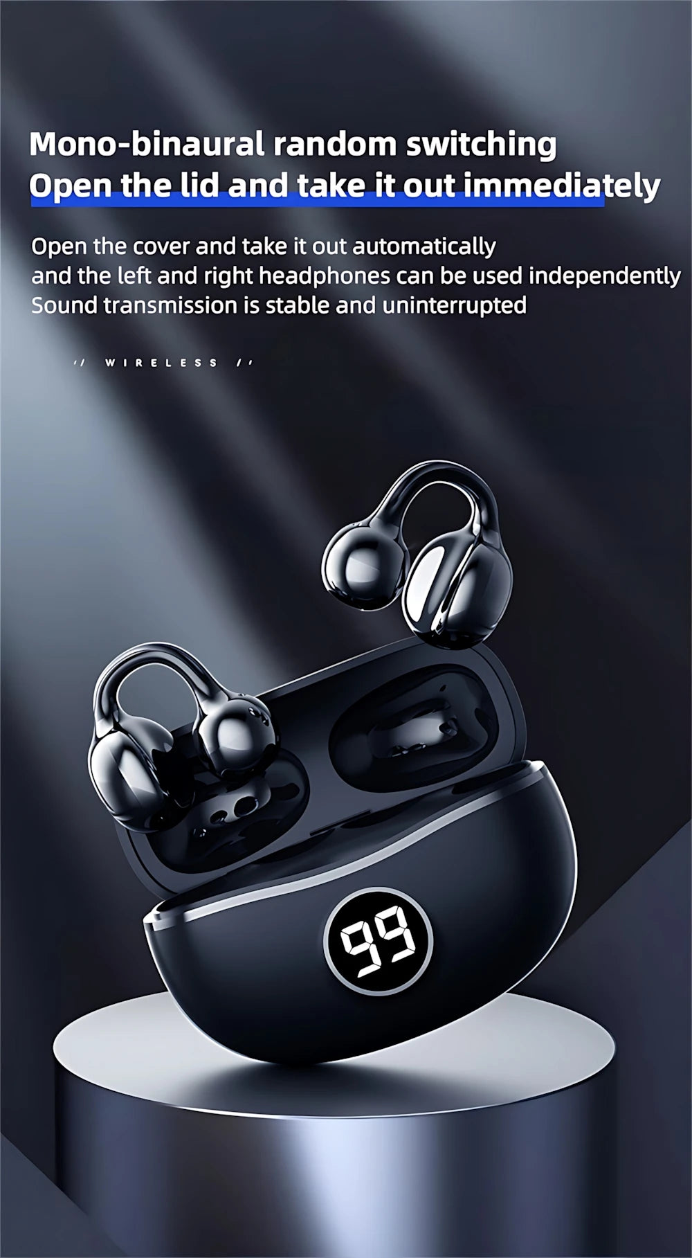 Wireless Headphones Fone Bluetooth Headset With Mic Handsfree Noise Canceling Earphones Clip Ear Music  Sports Gaming Earplug